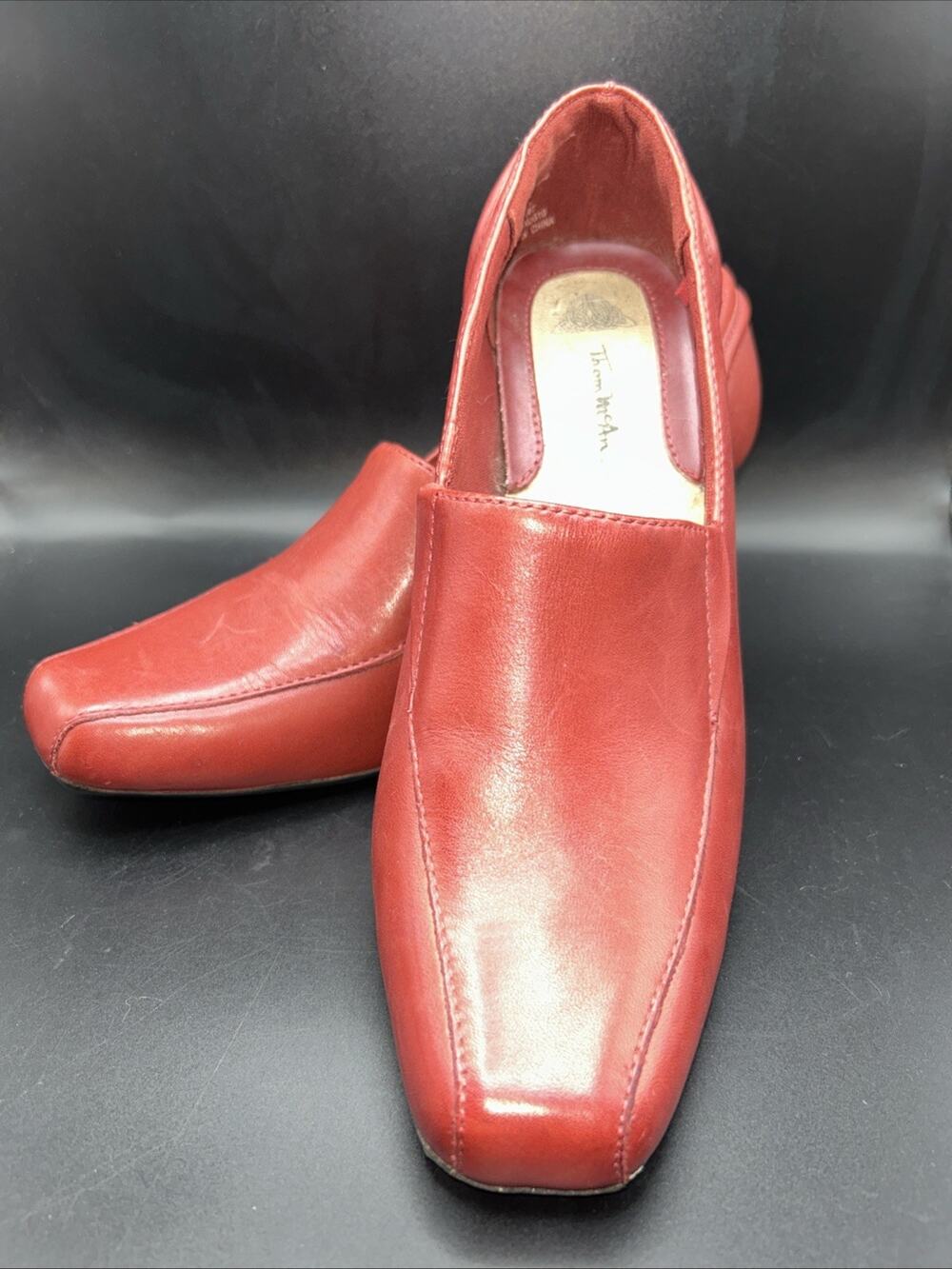 Thom McAnn Thea Women’s 7.5 Brick Red leather block heel shoe Square Toe